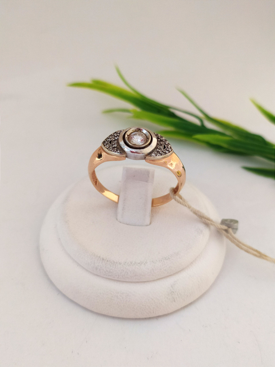 Перстень з червоного і білого золота 585 проби з цирконієм Золота печатка