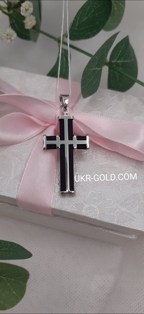 Каучуковий хрест без роспятия,срібло 925 проби. арт 940010с