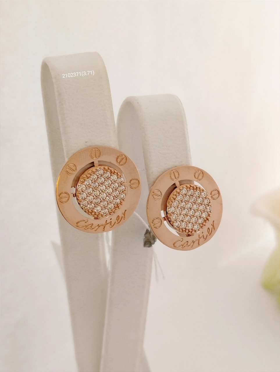 Золоті сережки з цирконієм, стильні золоті сережки, золотые серьги бренд