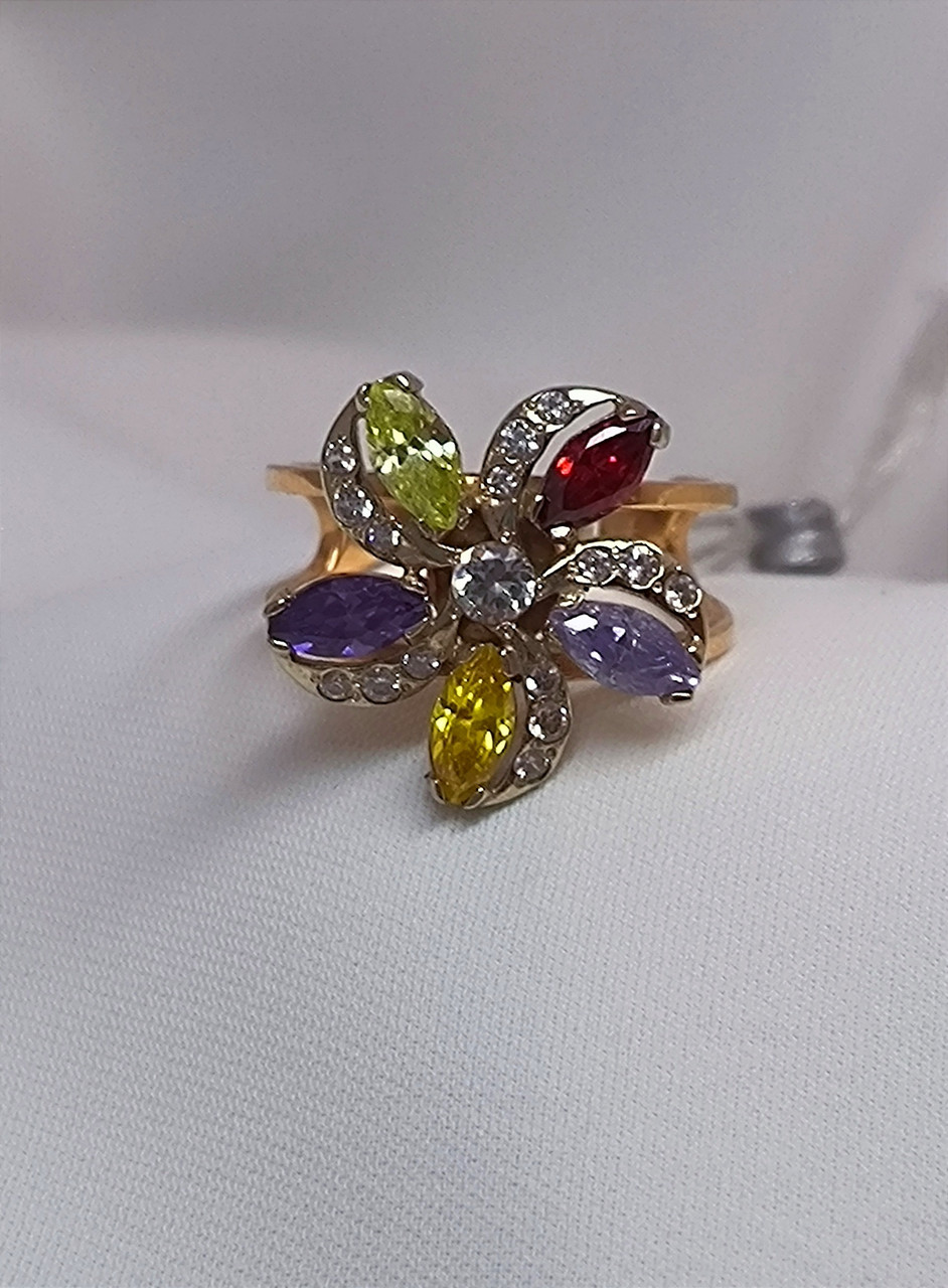 Жіноча золота каблучка в червоному та білому золоті 585 проби , вставка цирконій