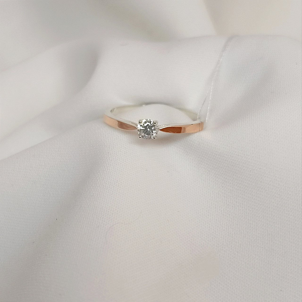 Срібна каблучка 925 проби з напаяною пластиною золота 375 проби з вставкою цирконію