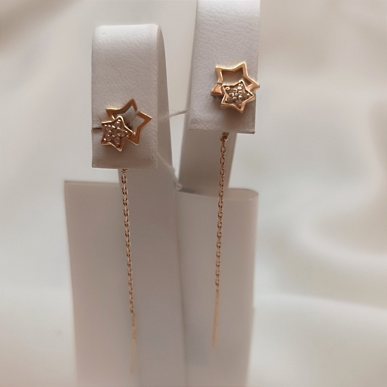 Золоті сережки на ланцюжку 585 проби в червоному золоті