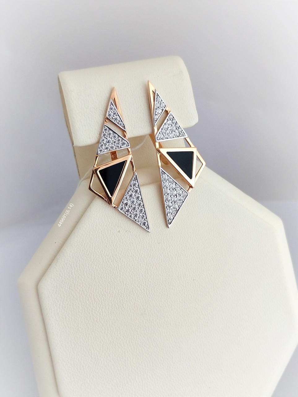 Золоті сережки з цирконієм і агатом 585 проби