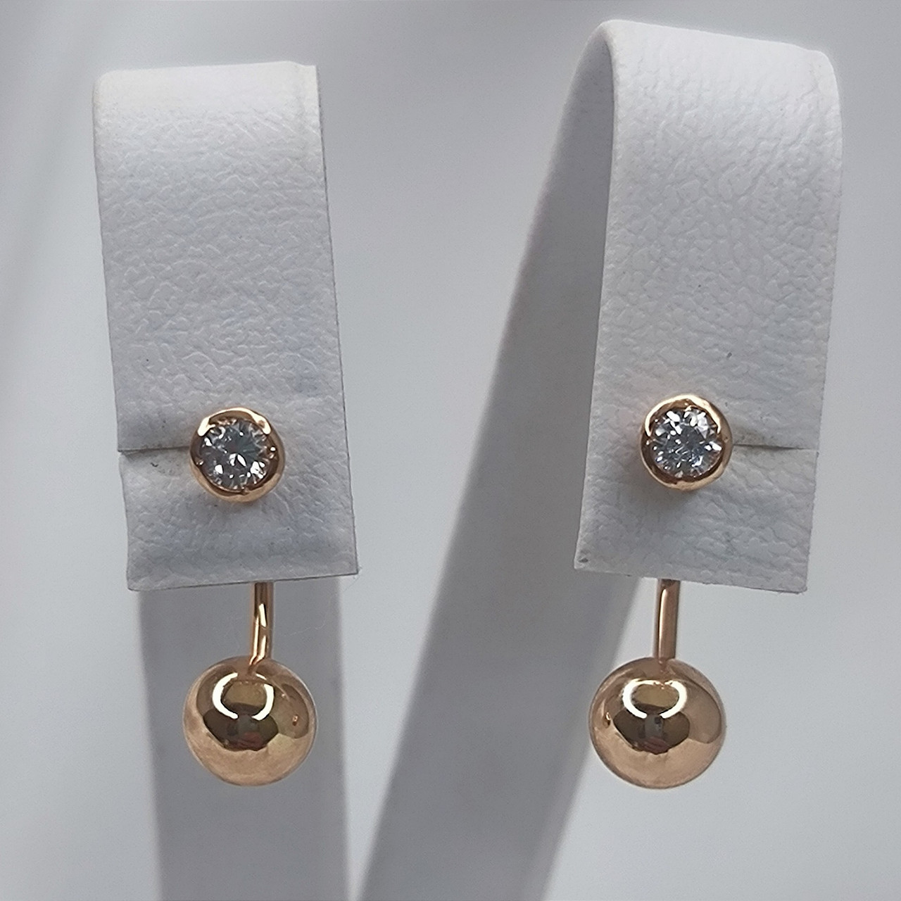 Золоті сережки матрьошки з цирконієм 585 проби