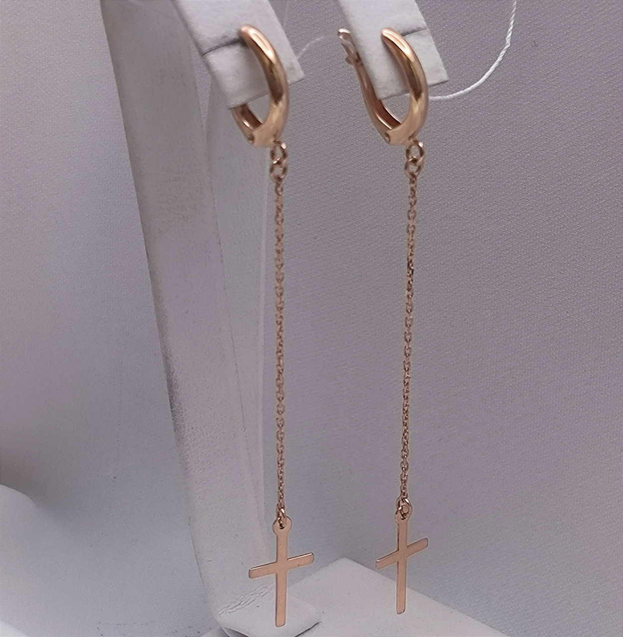 Золоті сережки хрестики 585 проби висячі довгі