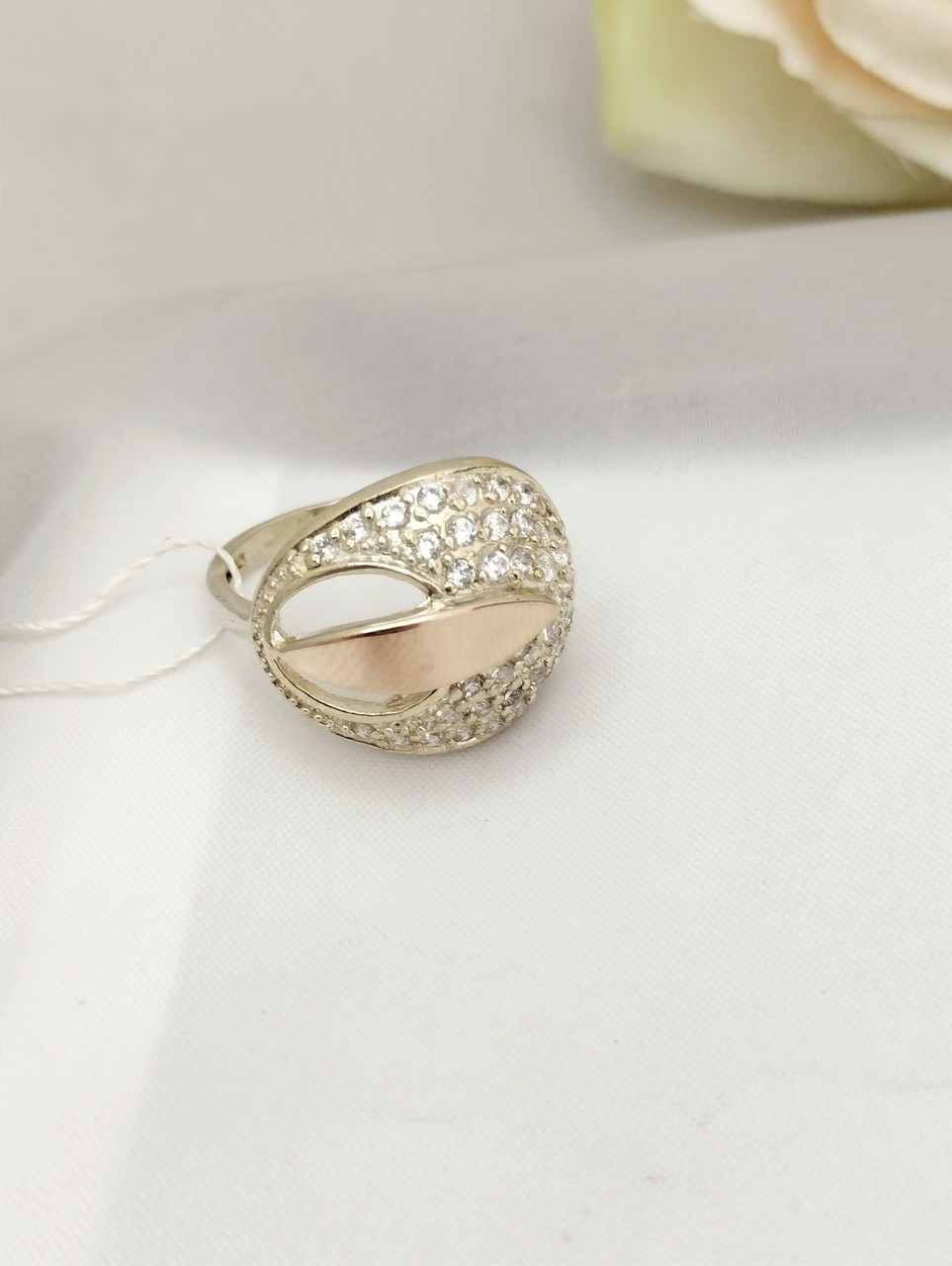 Кільце срібне з золотими пластинами 375 проби