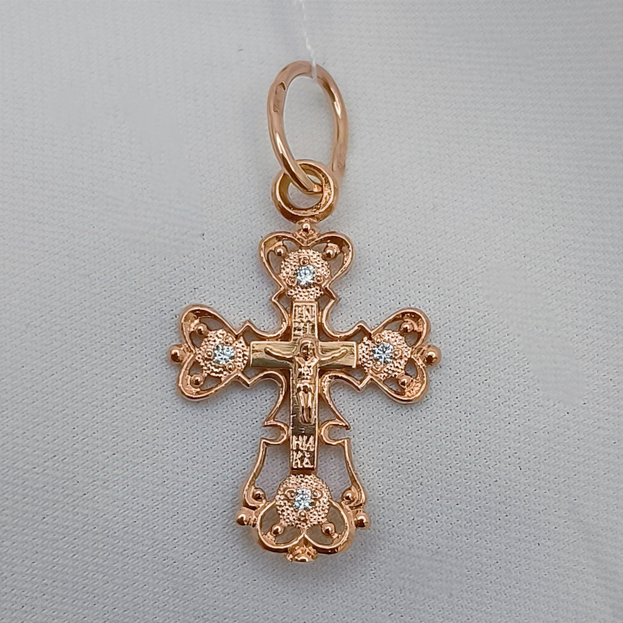 Золотий хрестик із камінчиками 585 проби