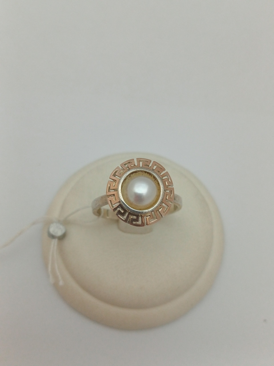 Срібне кільце 925 проби з напаяними пластинами золота 375 проби зі вставкою перлів