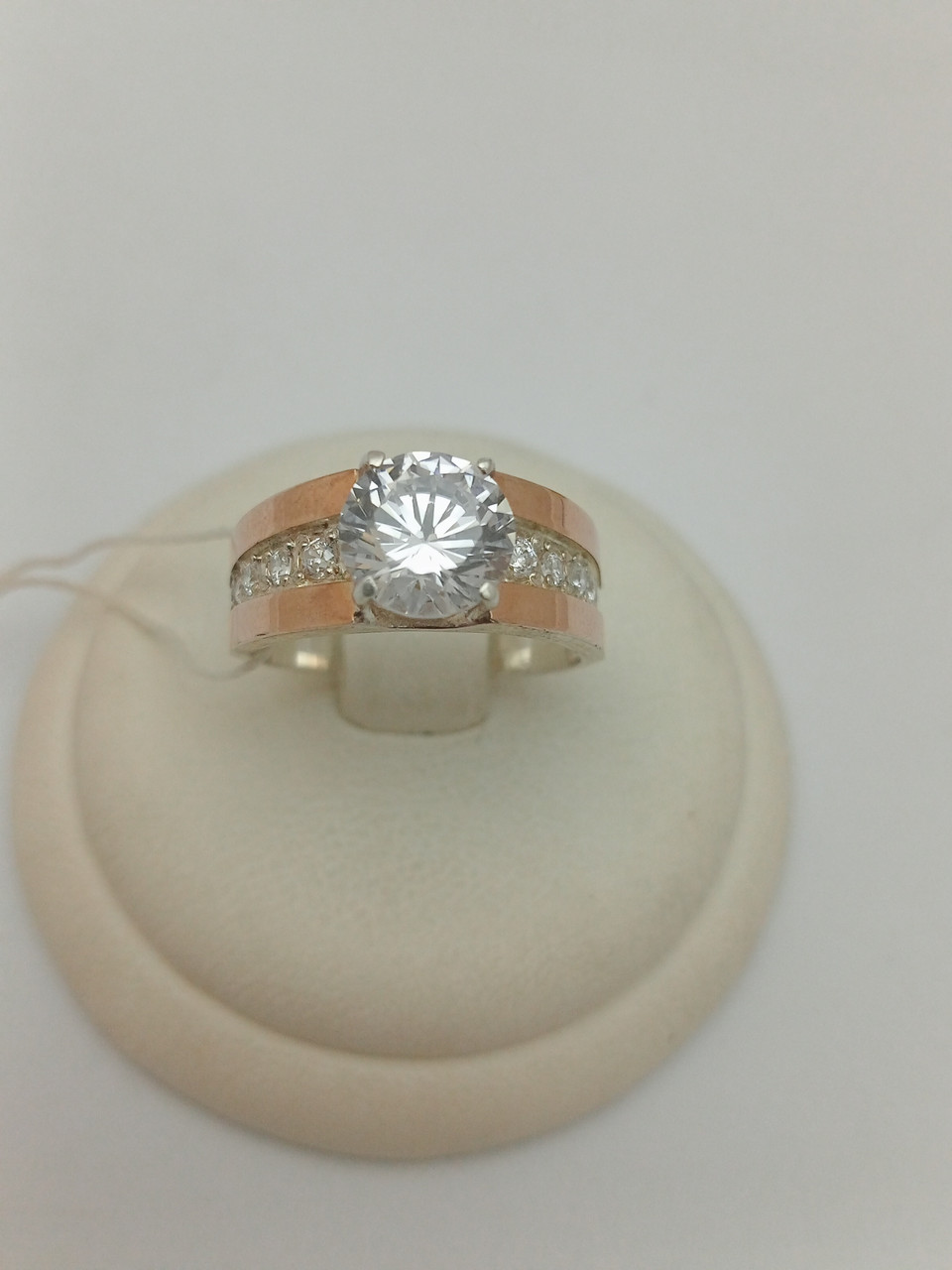 Срібне кільце з цирконієм із напаяними пластинами золота