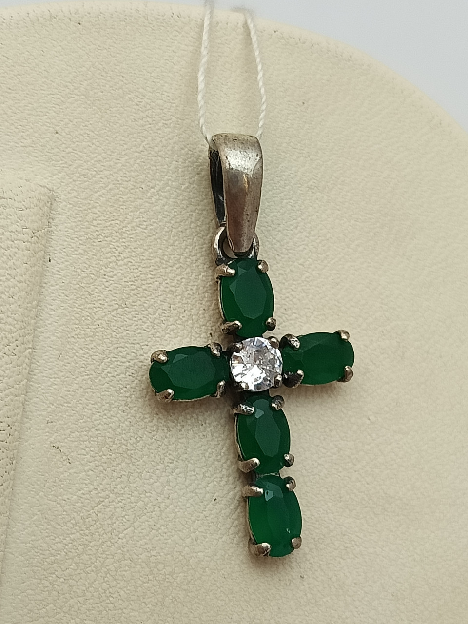Срібний хрестик 925 з зеленим цирконієм